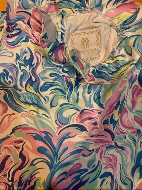 Simply southern Colorful Swirl Ruffle-Trim Top — Pastel Multicolor